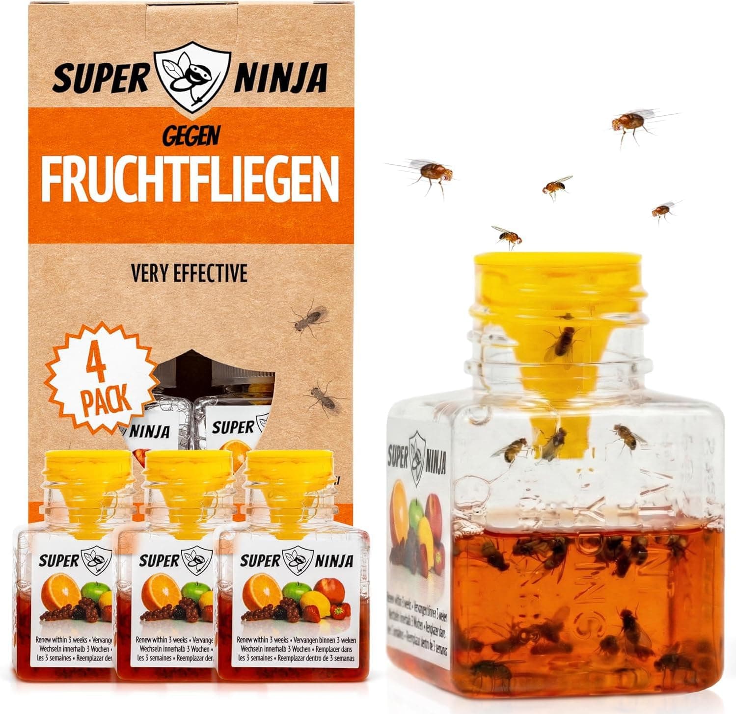 Super Ninja Fruchtfliegenfalle, 4er-Pack
